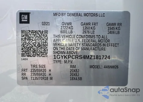 2021 Cadillac Xt6 Premium Luxury z USA, uszkodzony, nr VIN 1GYKPCRS4MZ181724